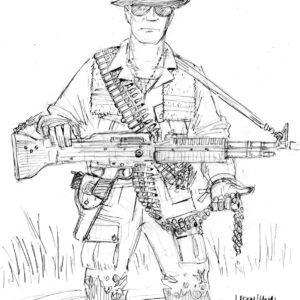 Larry Hama original sketch of Nam era LRRP with M60.