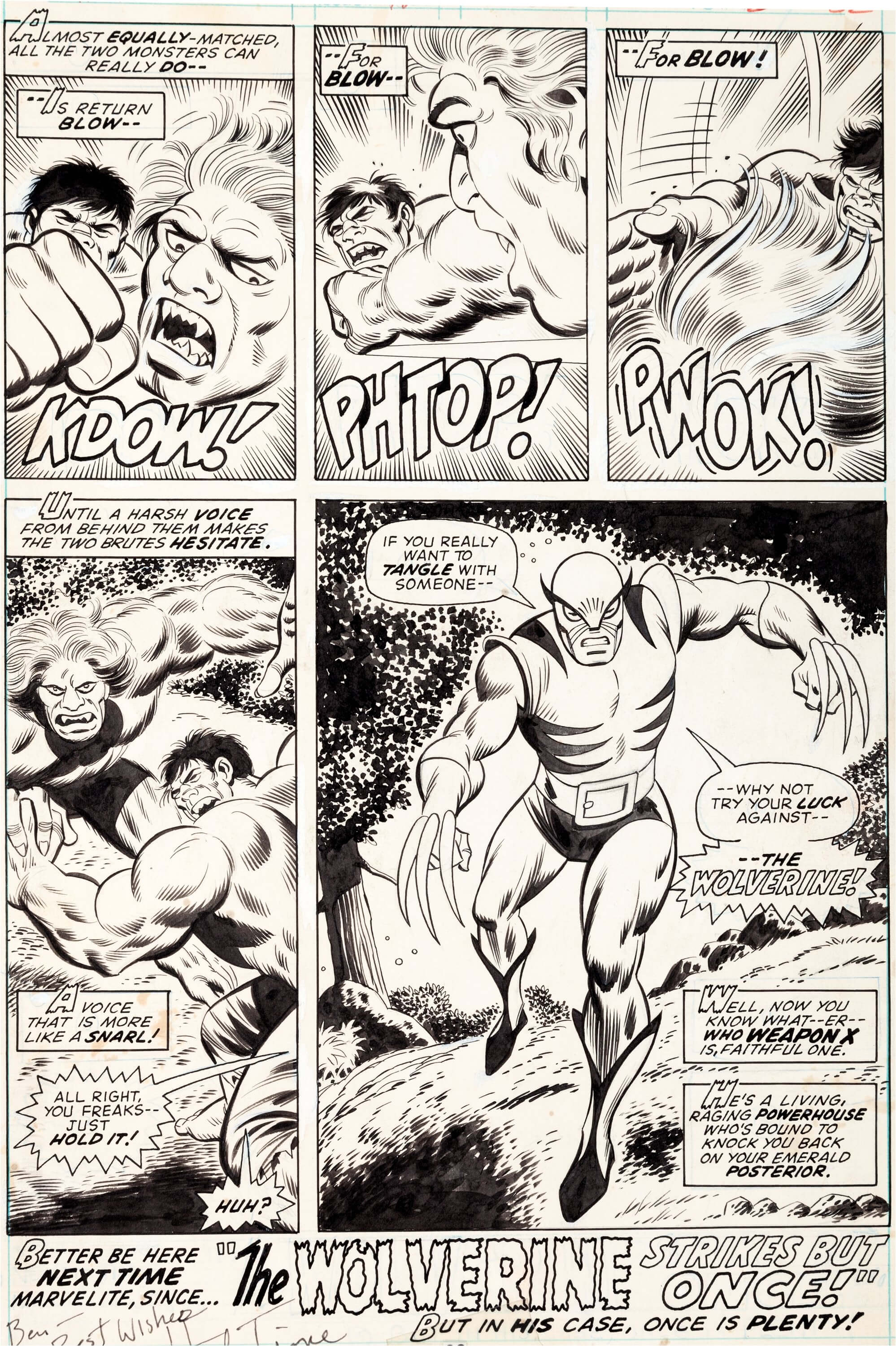 Herb Trimpe Incredible Hulk #180 Wolverine introduction page
