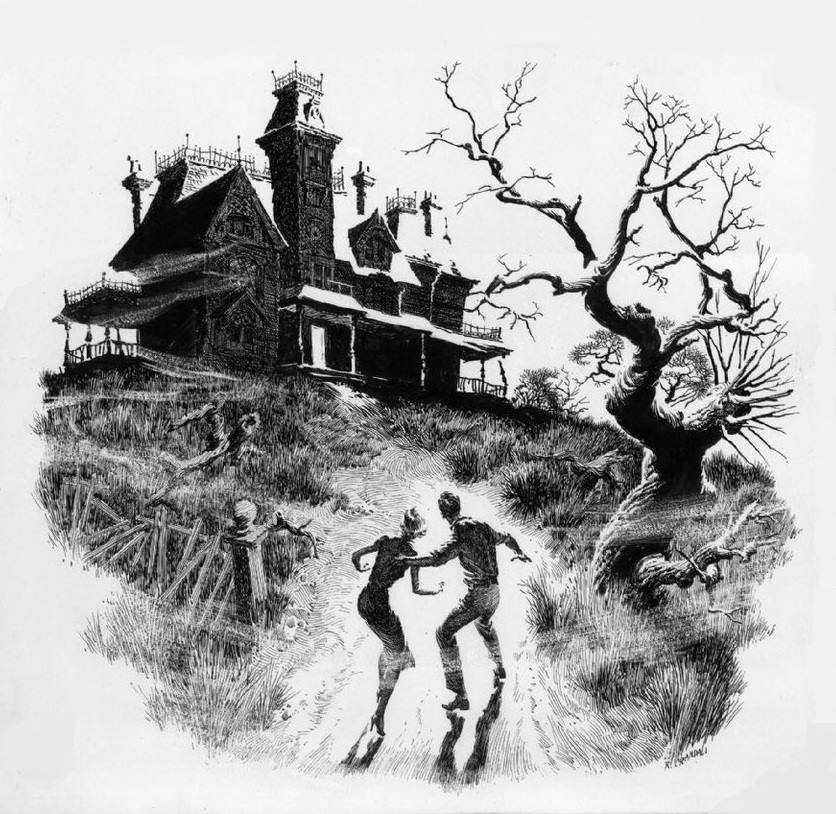 Reed Crandall scary house drawing