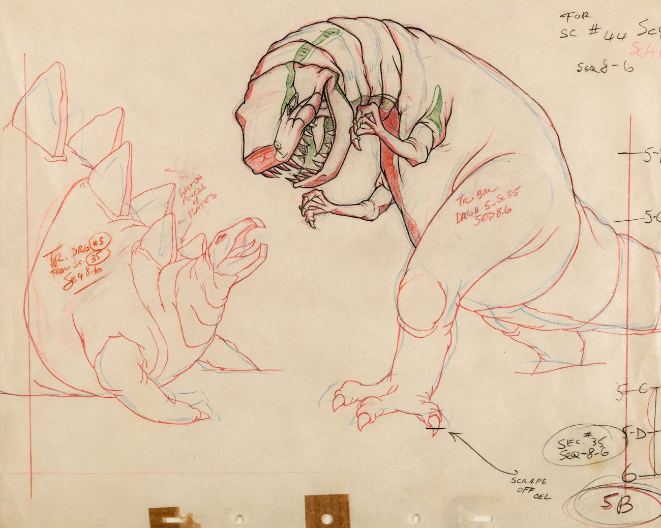 Fantasia (1940) dinosaur battle layout drawing